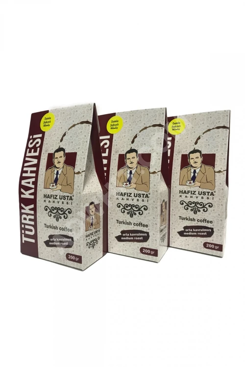 Hafız Usta Kahvesi   - Türk Kahvesi ((Damla Sakız)) Açık Kavrulmuş ve Öğütülmüş 200 gr X 3 Adet