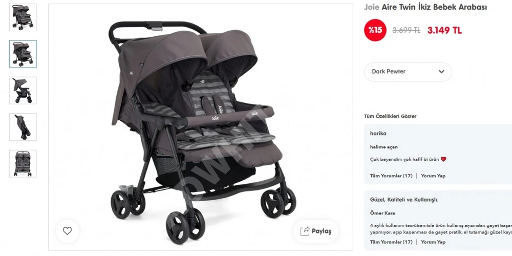 Joie Aire Twin İkiz Bebek Arabası