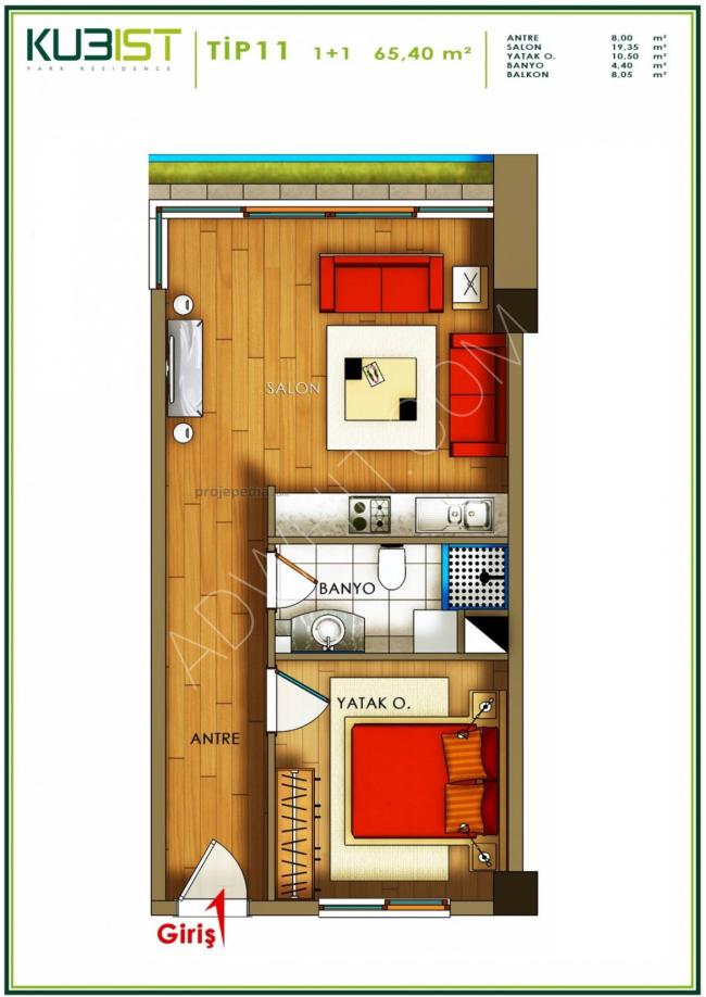 شقة 1+1 بمساحة 64 متر مربع في بيليكدوزو - عدنان قهوجي ضمن مجمع كامل الخدمات