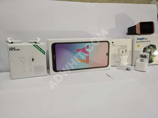 Huawei Y7 2019 مستعمل شهرين جديد كليا معه ساعه ذكيه سماعة بلوتوث