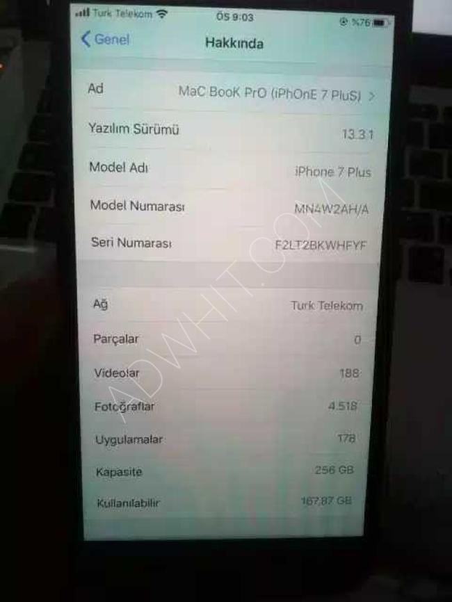 جهاز ايفون iphone 7 plus 256 GB turk مستعمل للبيع 