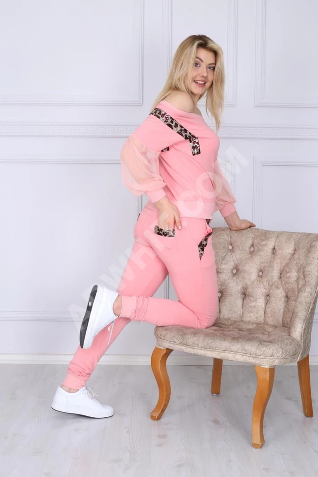 بيجاما قطن بأكمام شيفون