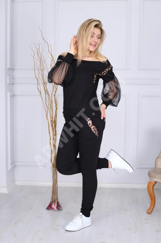 بيجاما قطن بأكمام شيفون