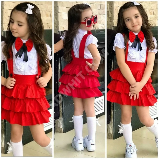 قميص+ تنورة مع شيالات + جرايات+ فيونكة+ بوبيون