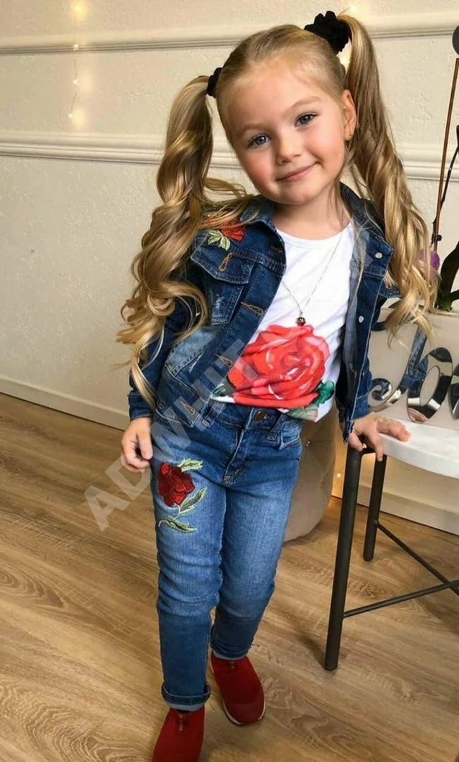 طقم بناتي جينز ثلاث قطع مميييييز