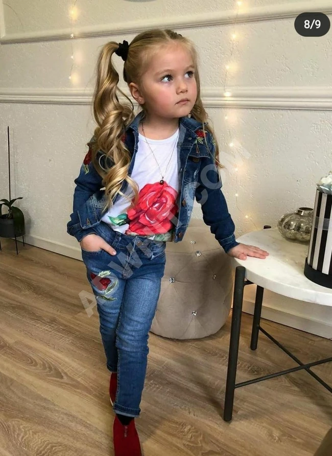 طقم بناتي جينز ثلاث قطع مميييييز