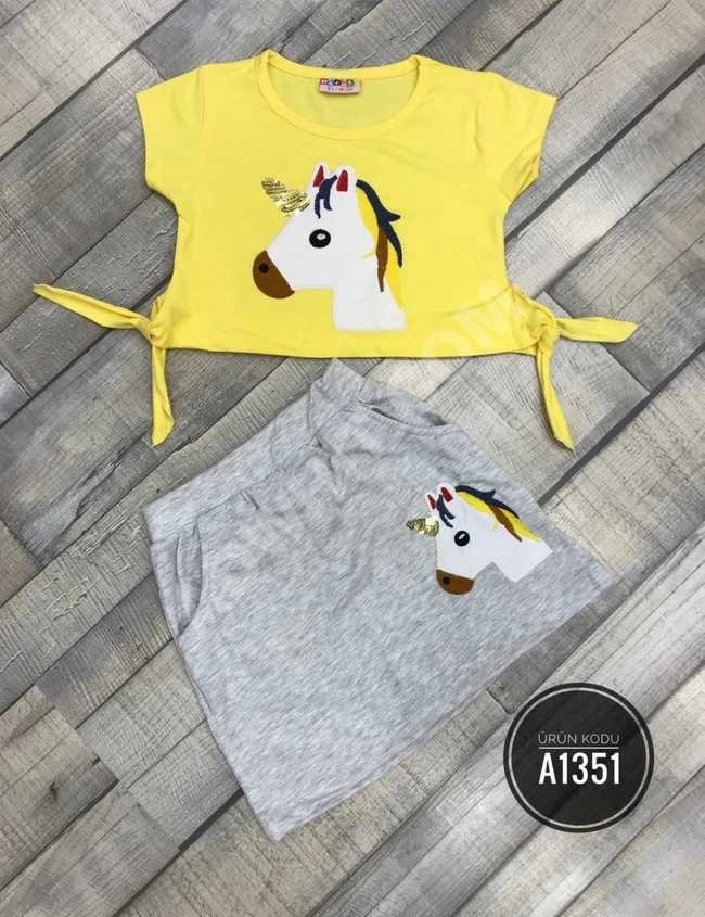 طقم بناتي قطعتين قطن مريح