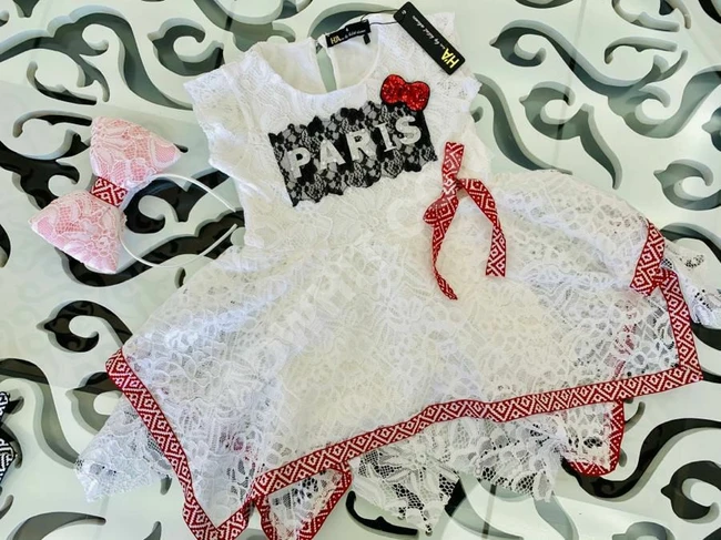 فستان بناتي دانتيل تقيل مع اكسسوار للشعر