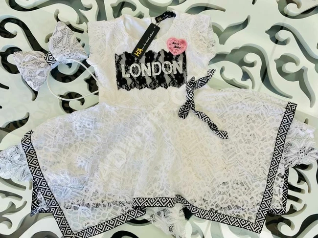 فستان بناتي دانتيل تقيل مع اكسسوار للشعر