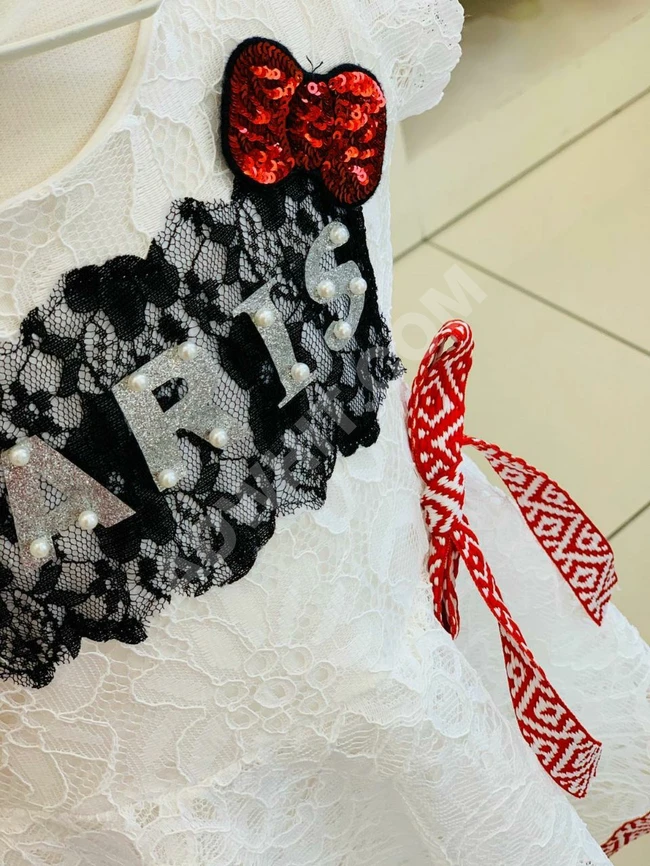 فستان بناتي دانتيل تقيل مع اكسسوار للشعر