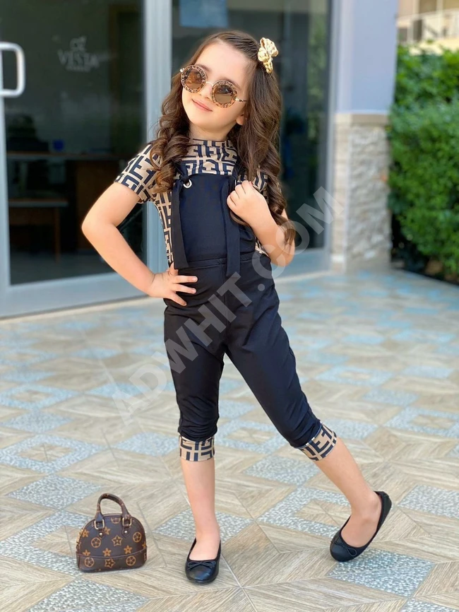 طقم قطعتين بناتي مع اكسسوار للشعر