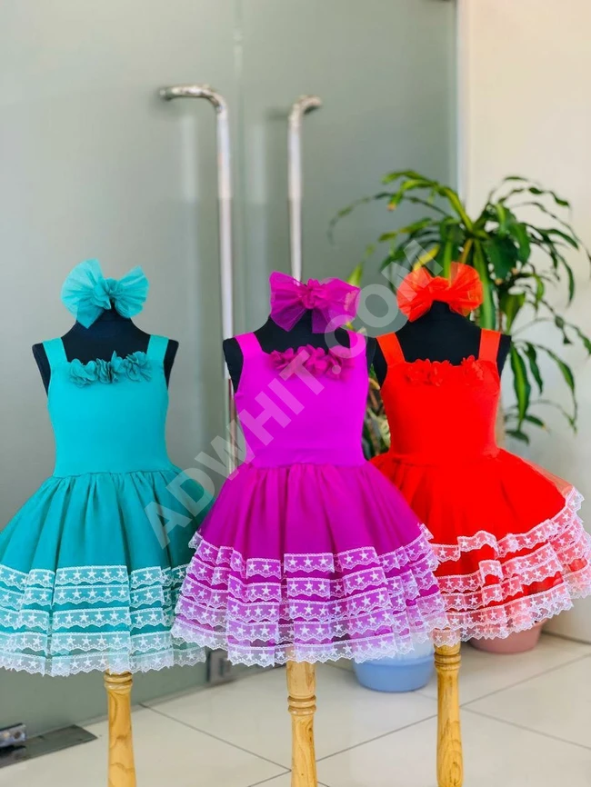 فستان بناتي مع اكسسوار للشعر