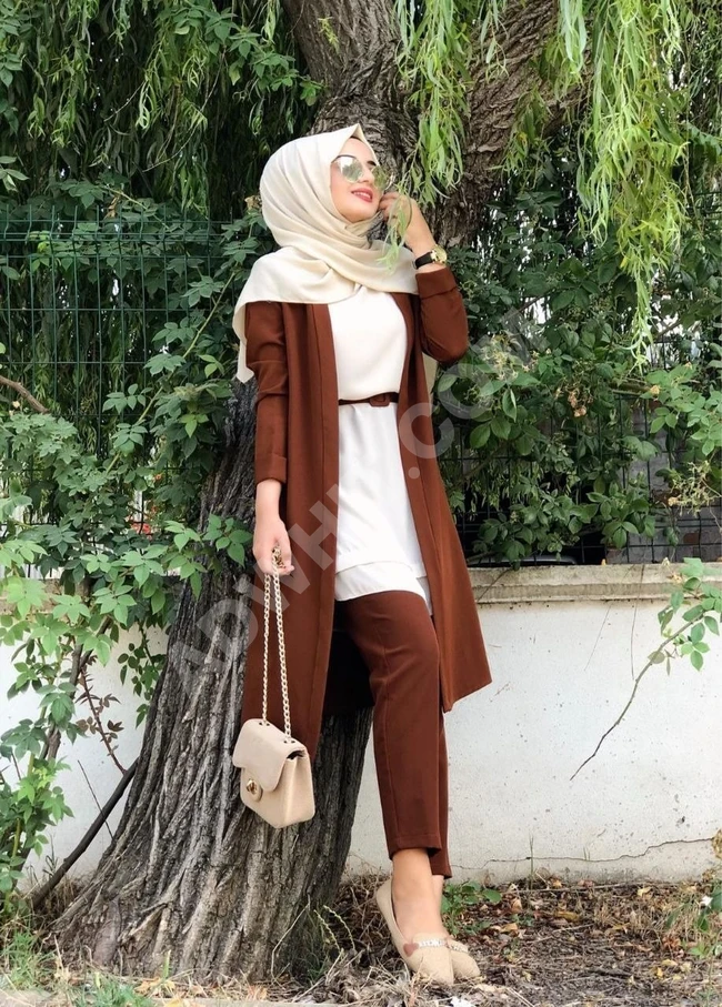 طقم ثلاث قطع مع حزام للمحجبات