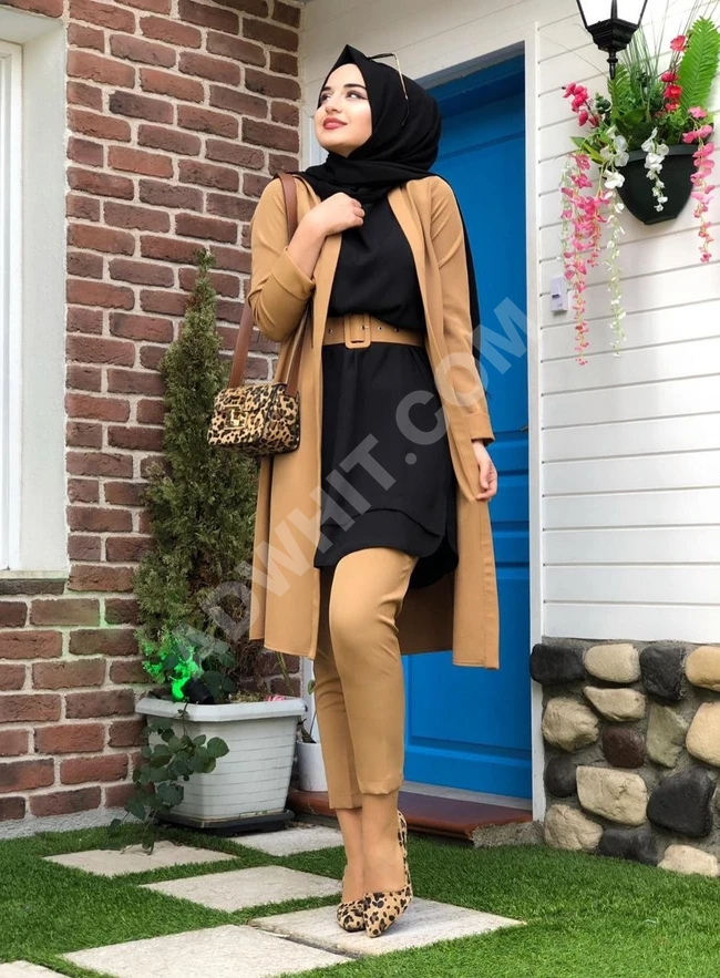 طقم ثلاث قطع مع حزام للمحجبات