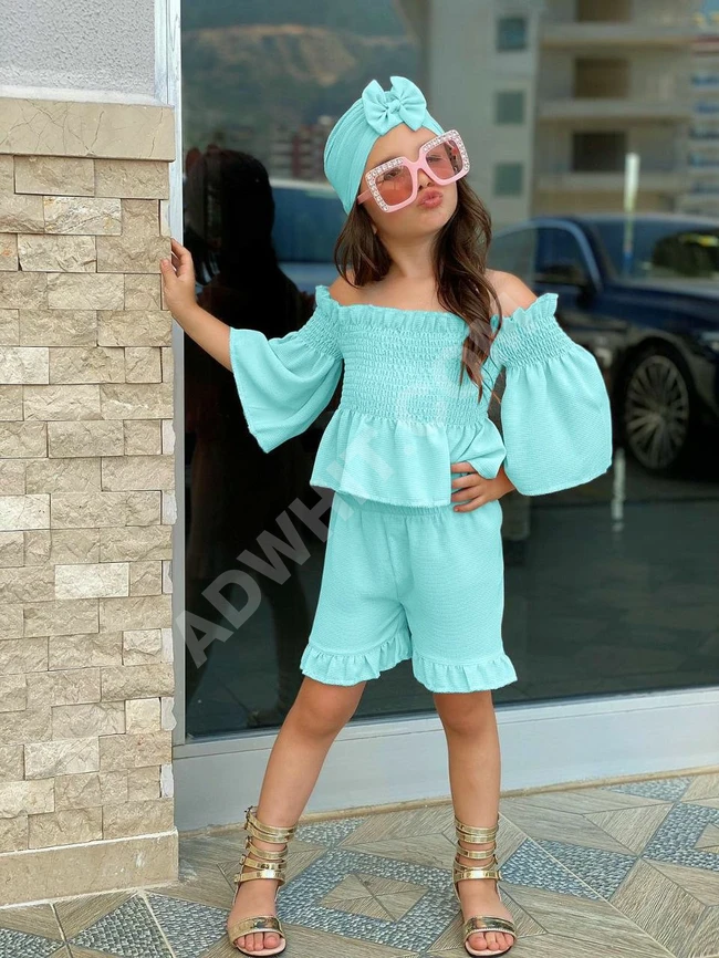 طقم بناتي مع ربطة شعر