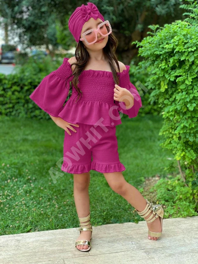 طقم بناتي مع ربطة شعر