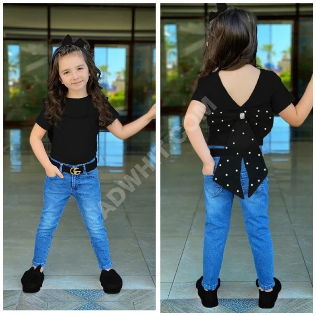 طقم بناتي مع اكسسوار للشعر