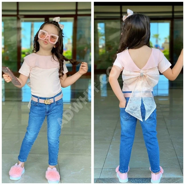 طقم بناتي مع اكسسوار للشعر