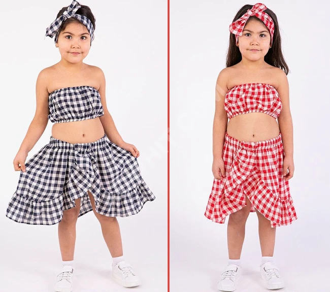 طقم بناتي مع ربطة شعر