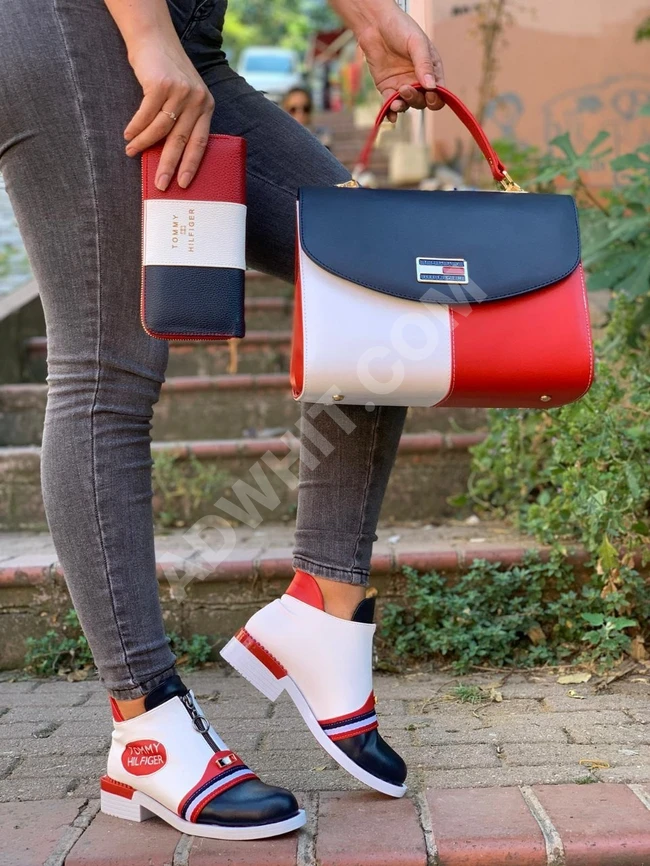 حذاء نسائي مع حقيبة مع جزدان