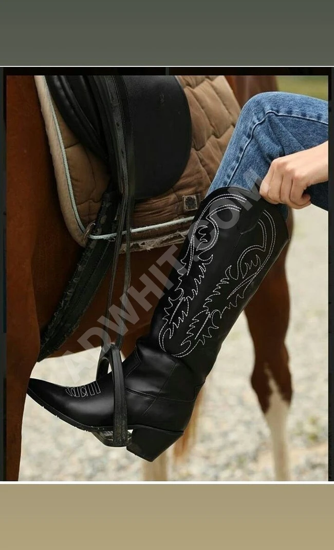 حذاء جلد نسائي ساق عالي 