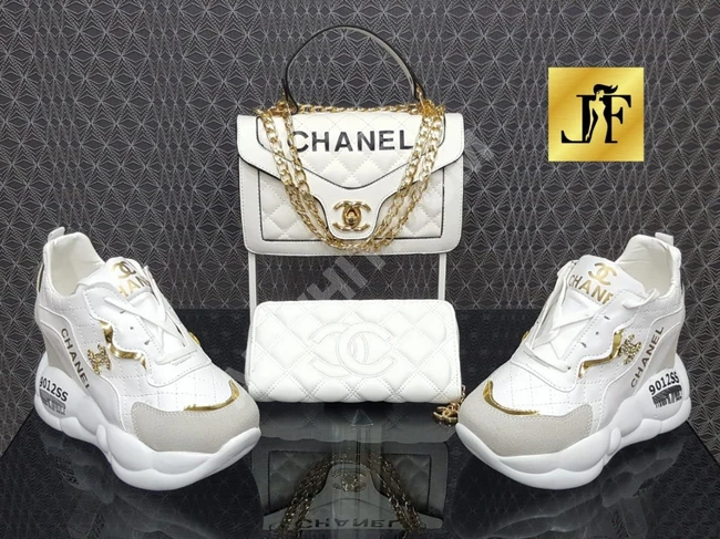 حذاء نسائي مع حقيبة مع جزدان