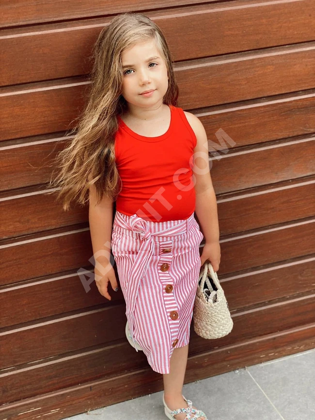 طقم تنورة كنان مع بلوزة قطن