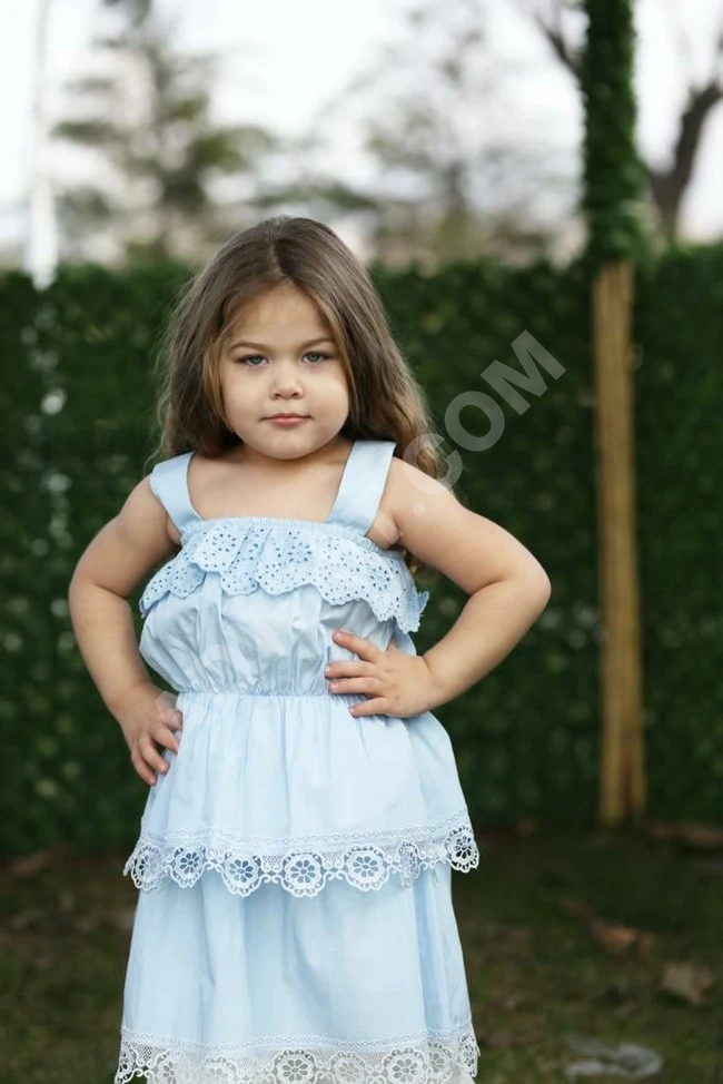 فستان بناتي قطن مع دانتيل