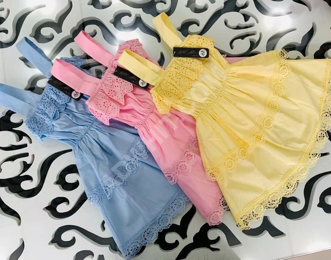 فستان بناتي قطن مع دانتيل