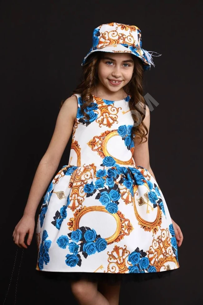 فستان بناتي مع قبعة وحقيبة