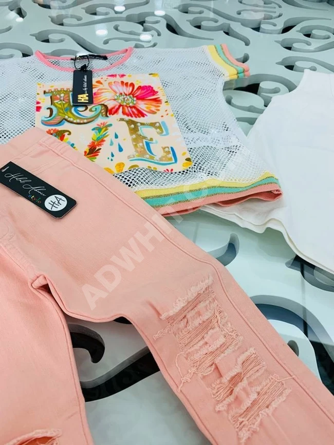 طقم بناتي صيفي ثلاث قطع 