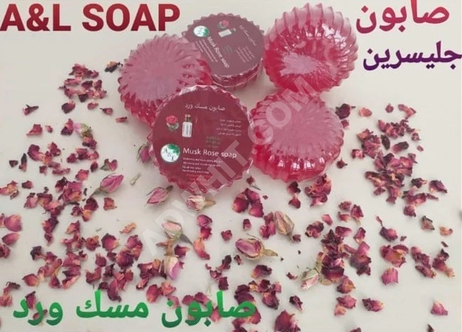 صابون جليسيرين مسك وَ ورد طبيعي.