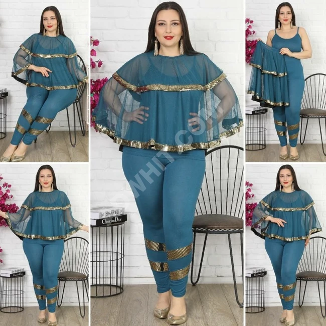 بيجاما نسائية ثلاث قطع  بمقاسات كبيرة 