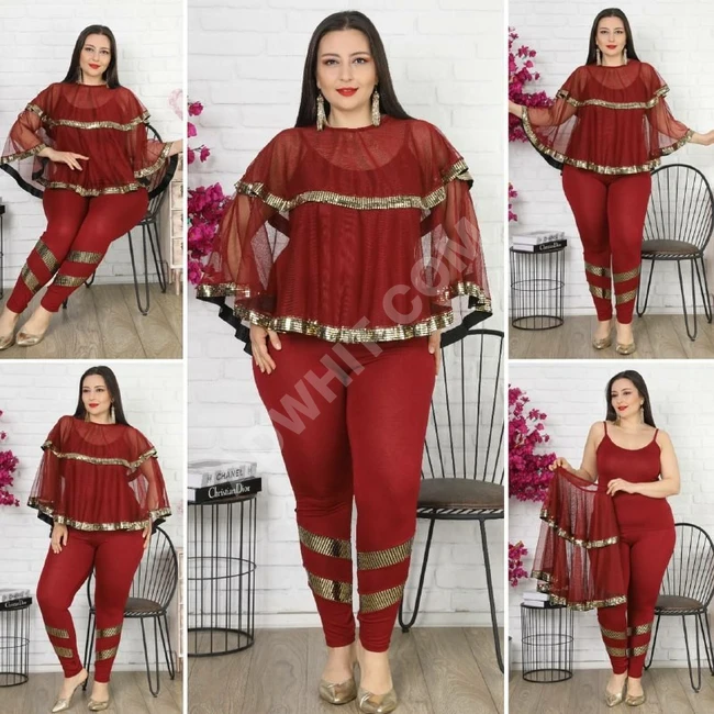 بيجاما نسائية ثلاث قطع  بمقاسات كبيرة 