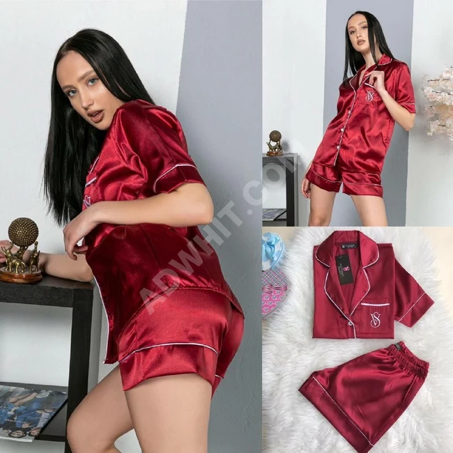 بيجاما نوم شورت ساتان حرير نسائي 