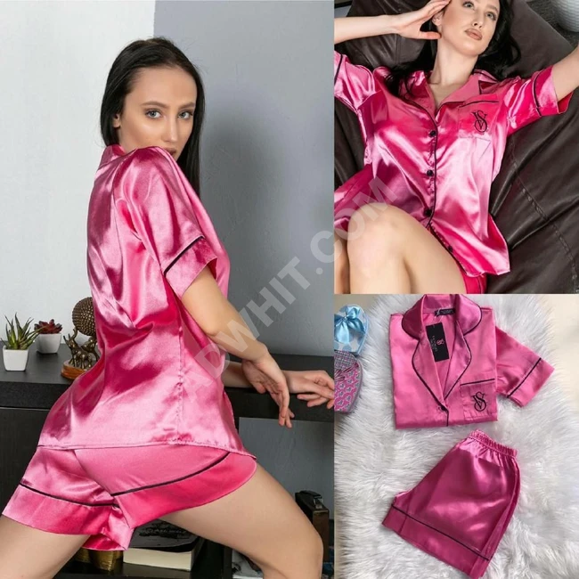 بيجاما نوم شورت ساتان حرير نسائي 