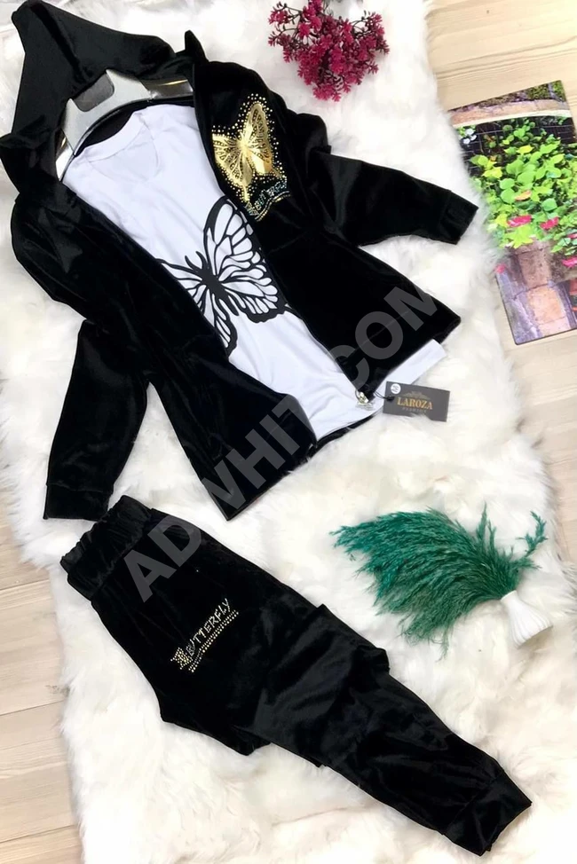 بيجاما مخمل نسائية ثلاث قطع 