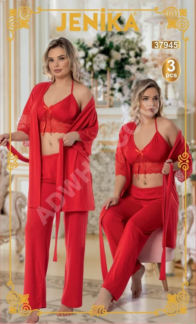 بيجاما نوم نسائية ثلاث قطع 