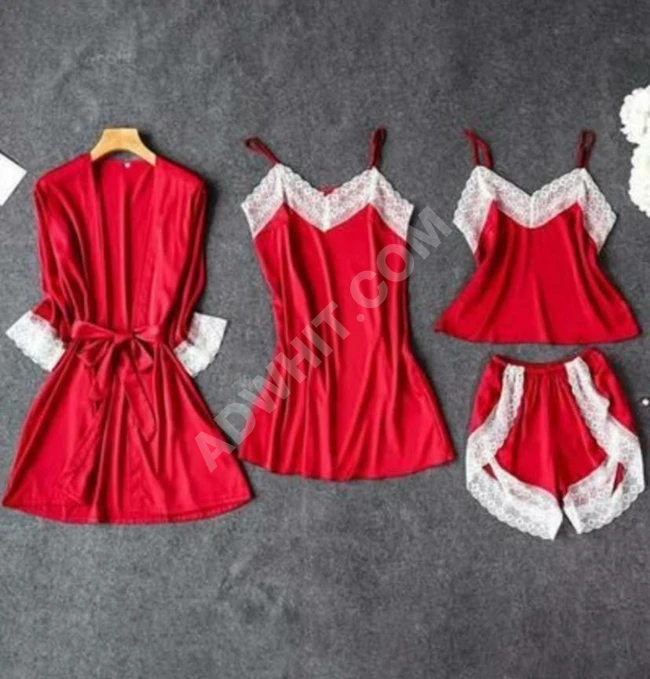 بيجاما نوم نسائي اربع قطع بألوان متعددة 