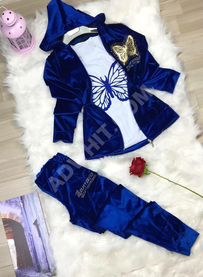 بيجاما مخمل نسائية ثلاث قطع 