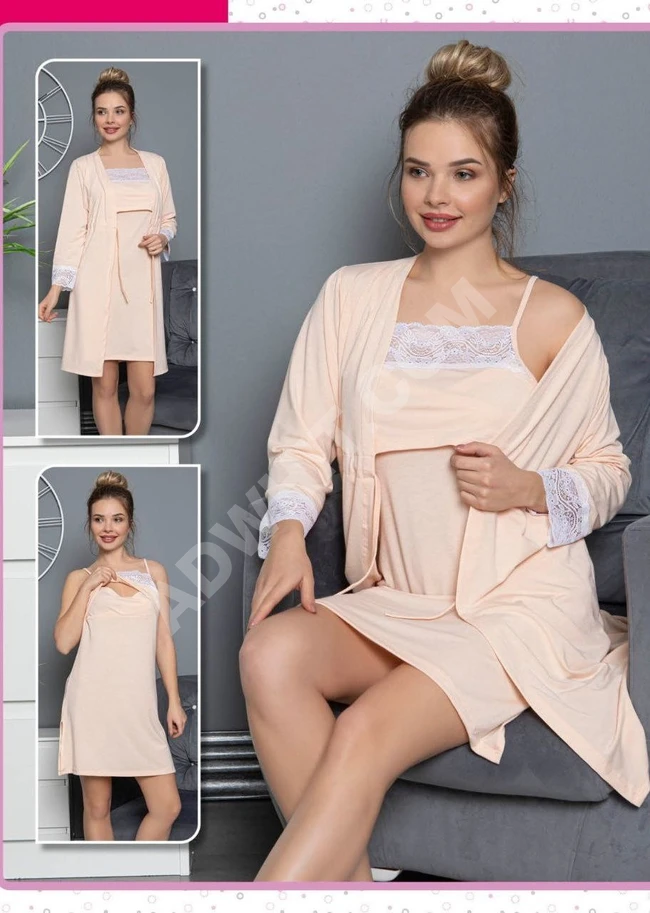 طقم نوم نسائي ثلاث قطع 