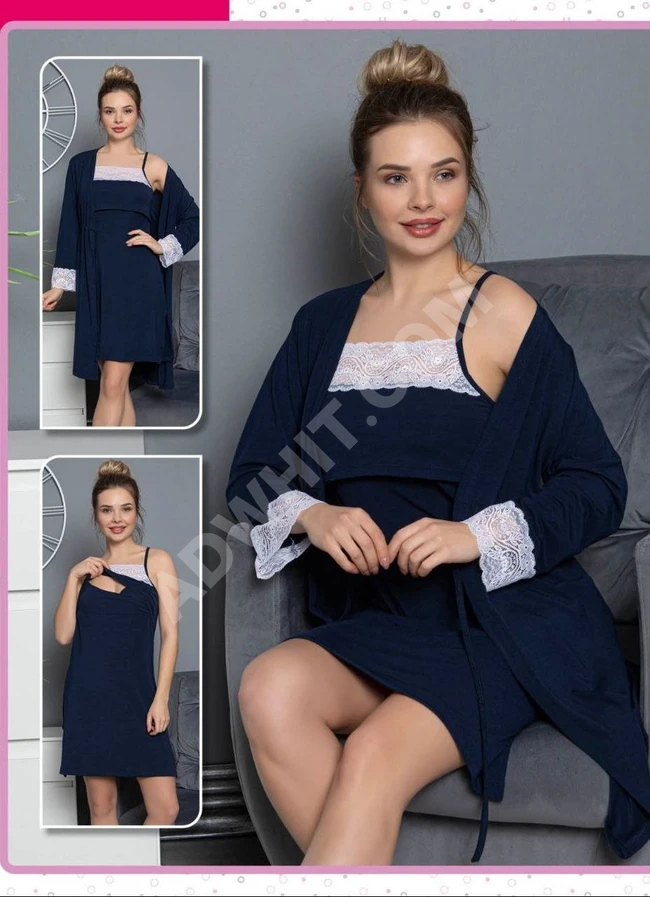 طقم نوم نسائي ثلاث قطع 