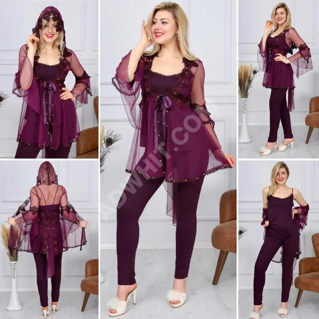 بيجاما نوم نسائية ثلاث قطع