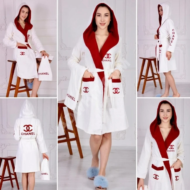 برنص حمام مع بشكير نسائي قصير