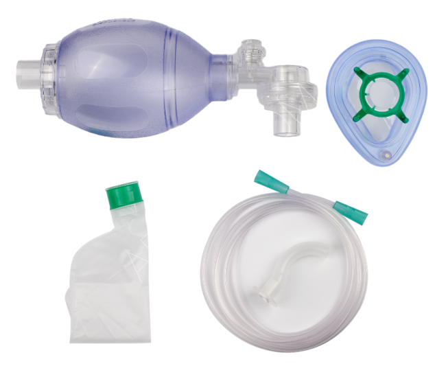 جهاز التنفس الصناعي اليدوي استعمال مرة واحدة Disposable Manual Artificial Respirator / Resuscitator PVC - Ambu (1 mask + 1 airway)