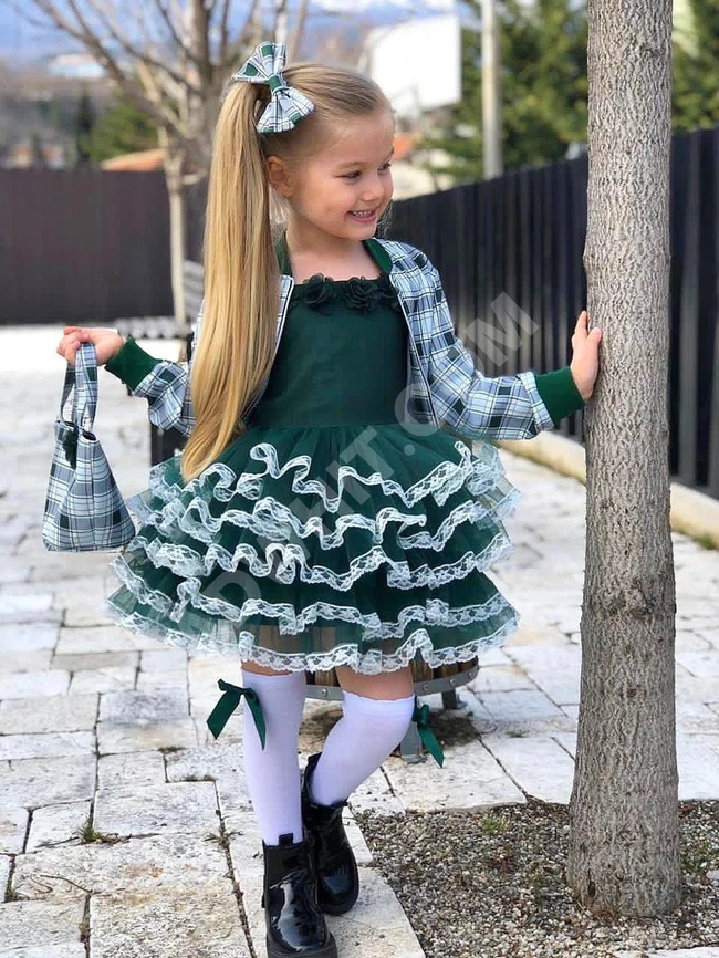 فستان بناتي مع حقيبة وجاكيت