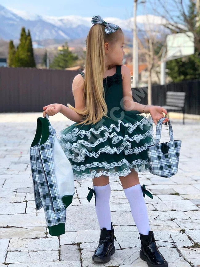 فستان بناتي مع حقيبة وجاكيت