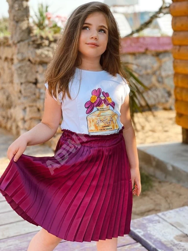 طقم بناتي كنزة مع تنورة 