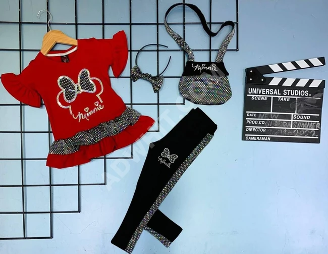 طقم بناتي مع حقيبة وقوس للشعر