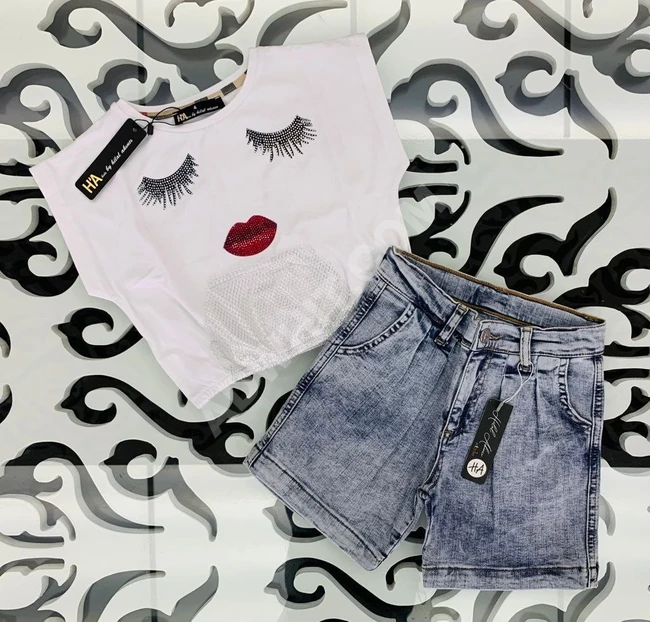 طقم بناتي بلوز مع شورت 